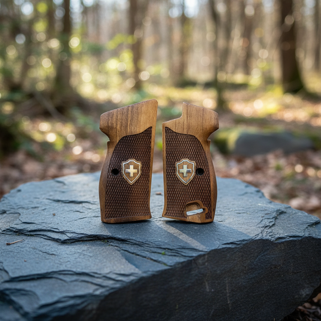 Sig P210 Grips - Checkered Swiss Cross (Silver)