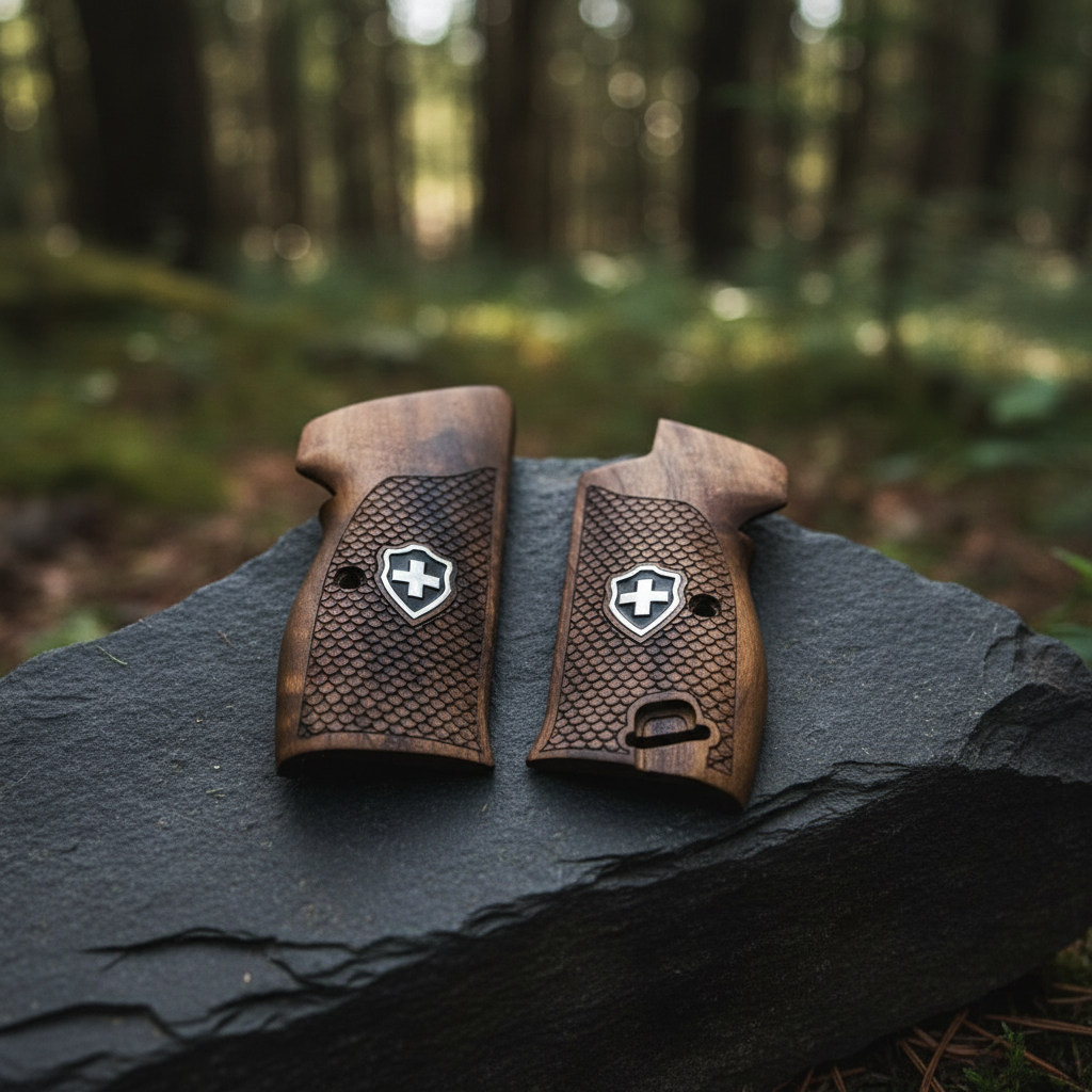 Sig P210 Grips - Fish Scale Swiss Cross (Black)