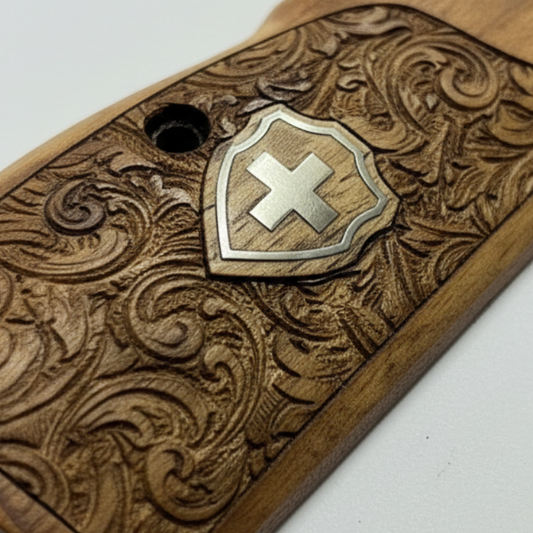 Sig P210 Grips - Floral Scroll Swiss Cross (Silver)