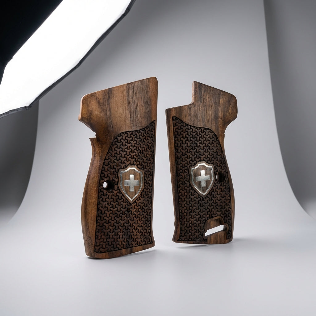 Sig P210 Grips - Geometric Star Swiss Cross (Silver)