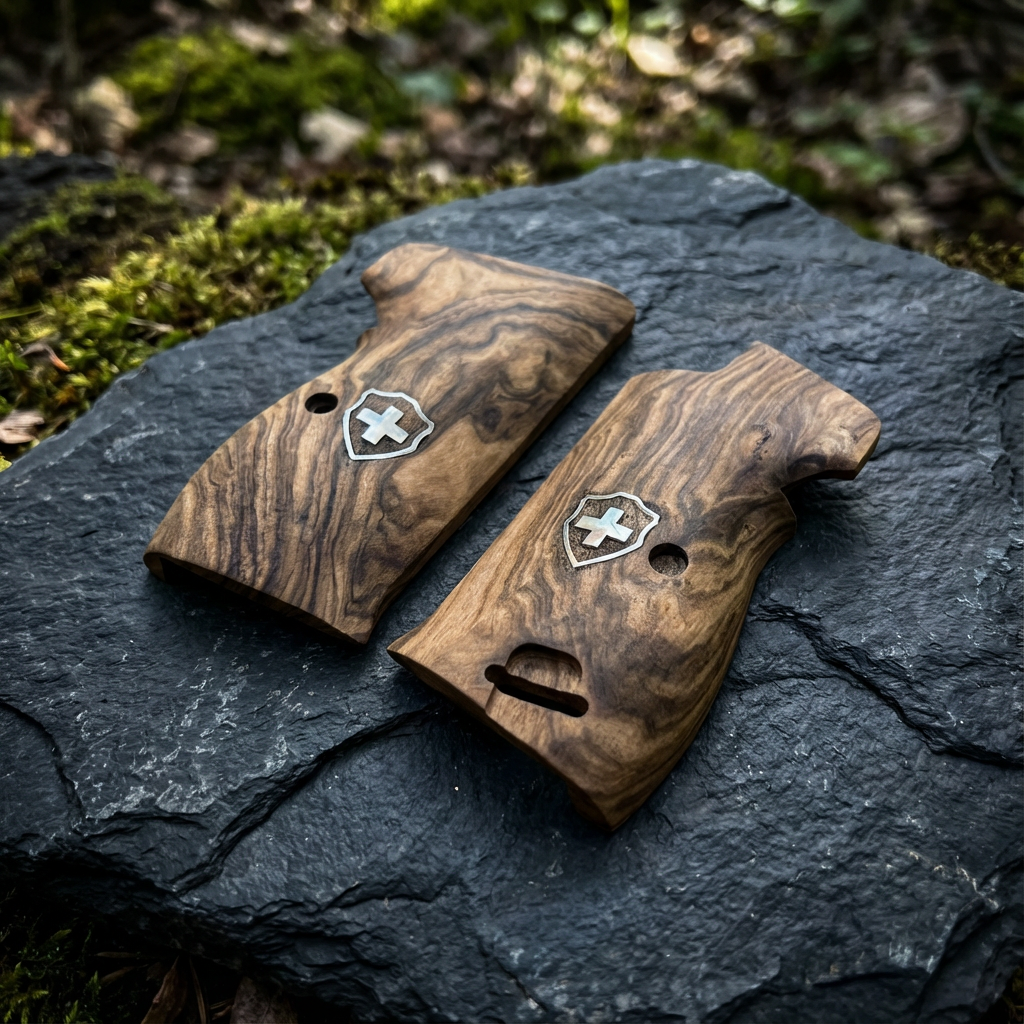 Sig P210 Grips - Exhibition Walnut Swiss Cross (Silver)