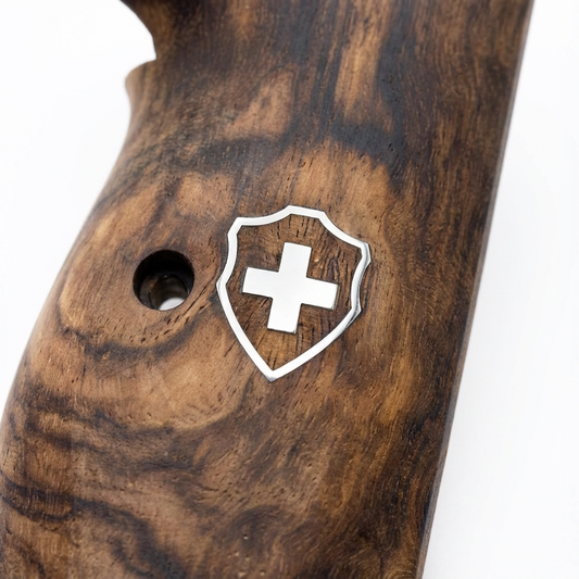 Sig P210 Grips - Smooth Root Walnut Swiss Cross (Silver)