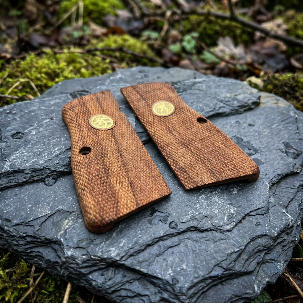 Browning Hi-Power Grips - Checkered Gold Medallion