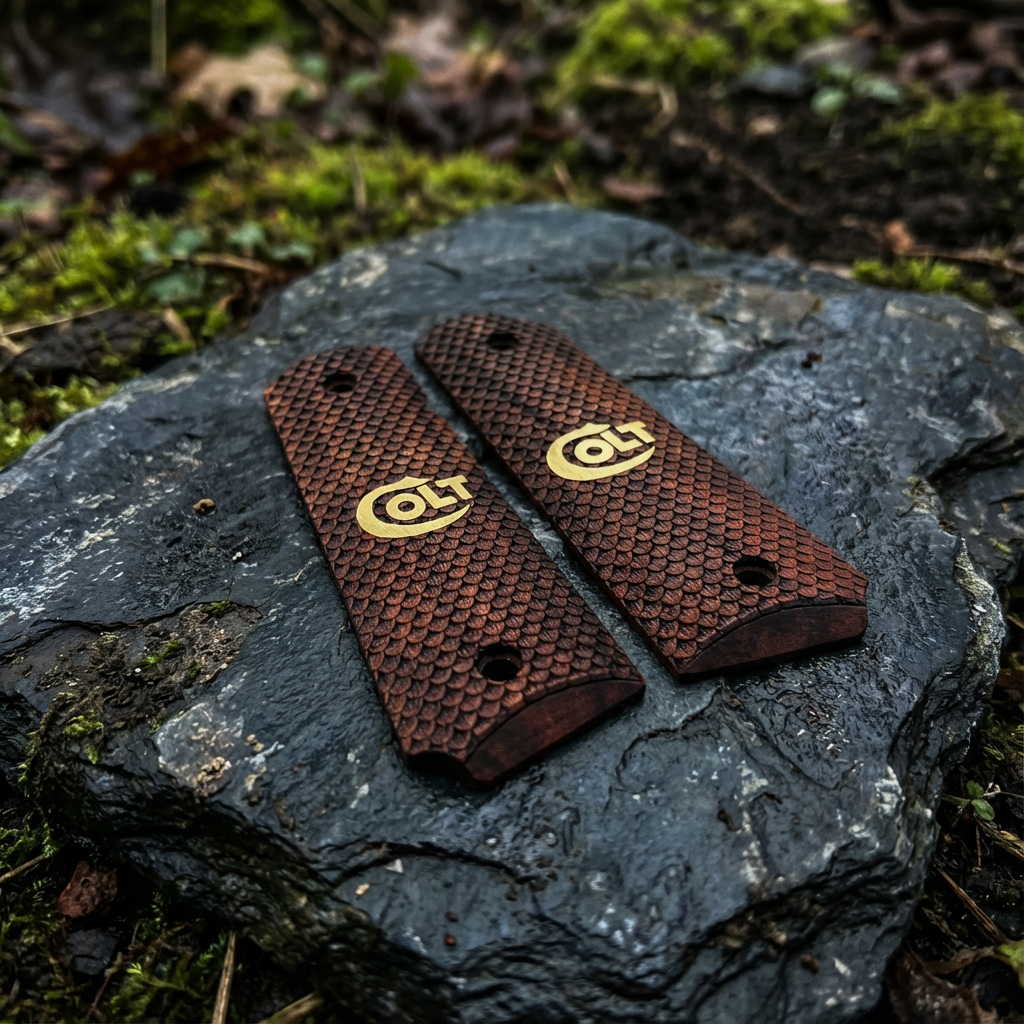 1911 Full Size Grips - FishScale Gold Logo