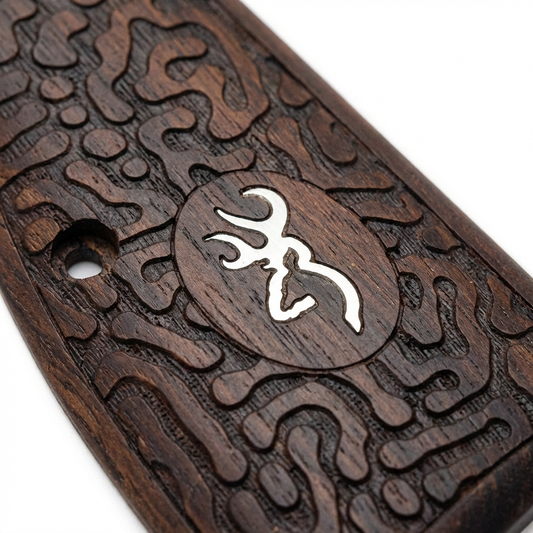 Browning Hi-Power Grips – Labyrinth Silver Logo