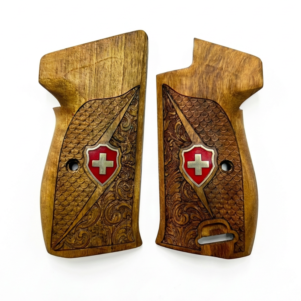 Sig P210 Grips - Swiss Cross FishScale and Floral (Red) | TK Grips