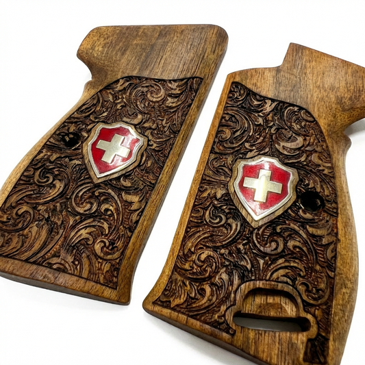 Sig P210 Grips - Swiss Cross Floral Scroll (Red)