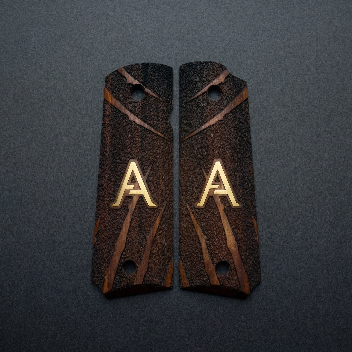 1911 Full Size Grips - Deep Slash Texture - Personalized Gold Initial