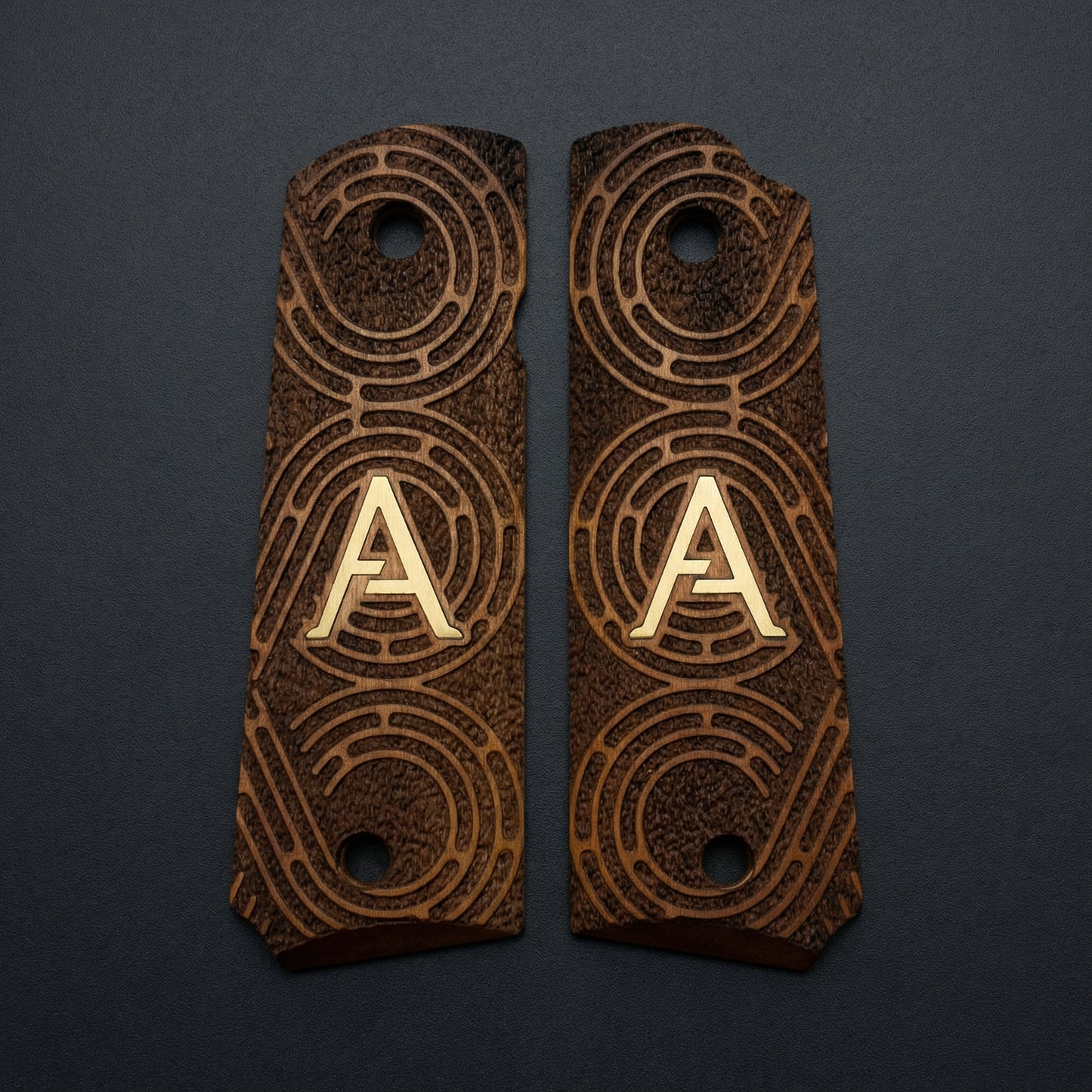 1911 Full Size Grips - Circular Swirl Texture - Personalized Gold Initial