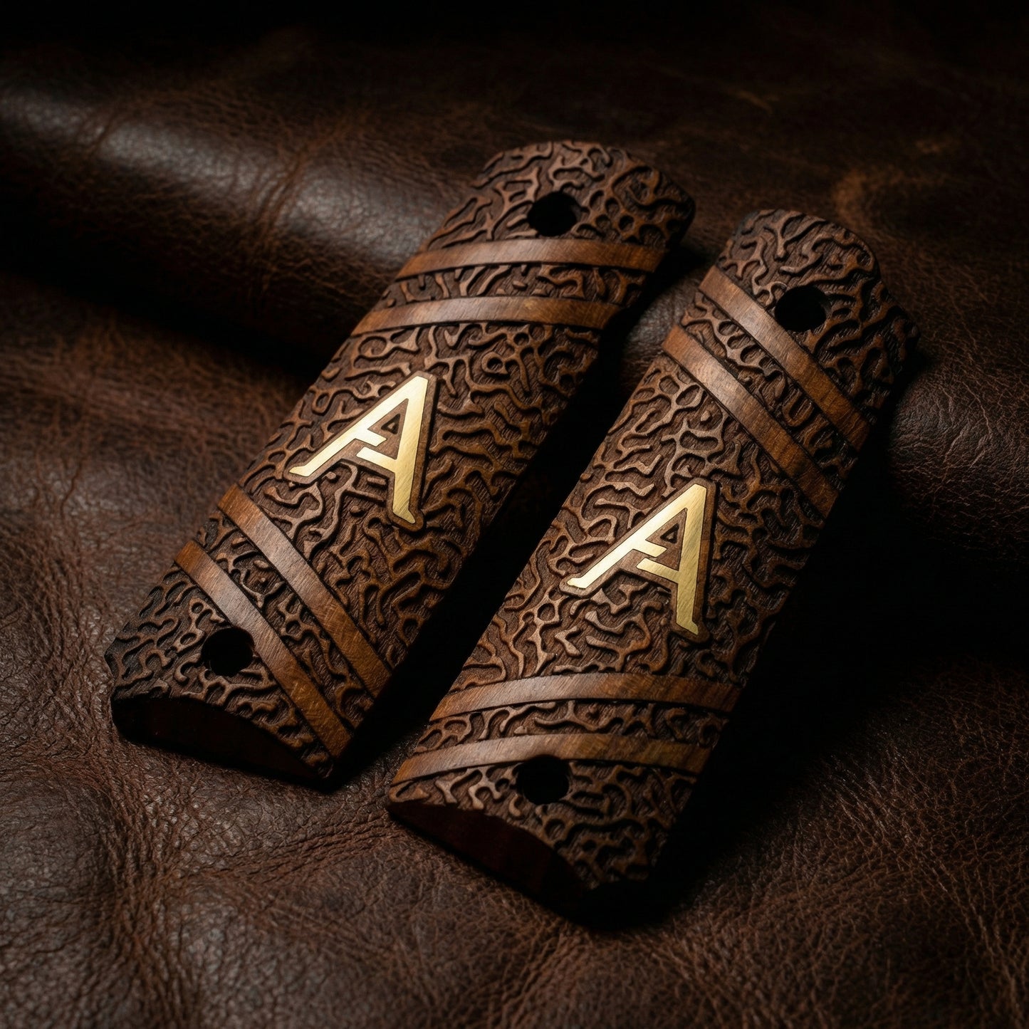 1911 Full Size Grips - Abstract Matrix - Personalized Gold Initial