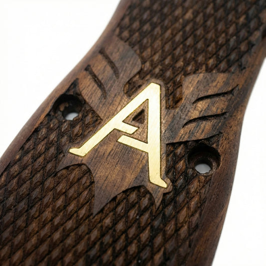 Browning Hi Power Grips - Royal Scale Floral - Personalized Gold Initial