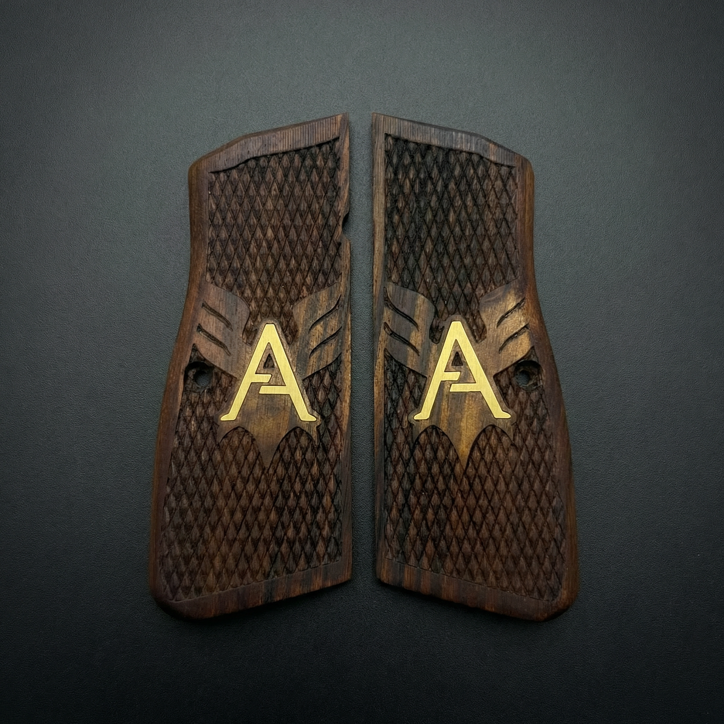 Browning Hi Power Grips - Royal Scale Floral - Personalized Gold Initial