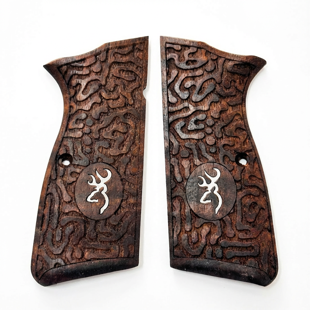 Browning Hi-Power Grips – Labyrinth Silver Logo
