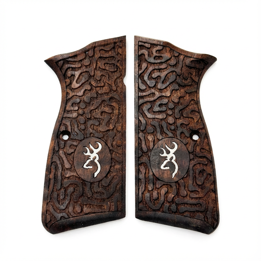 Browning Hi-Power Grips – Labyrinth Silver Logo