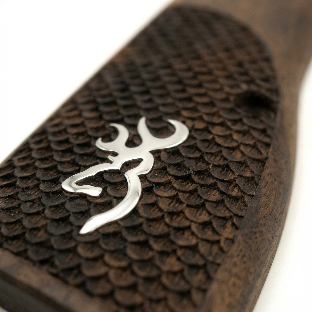 Browning Hi-Power Grips – Silver Logo Fishscale