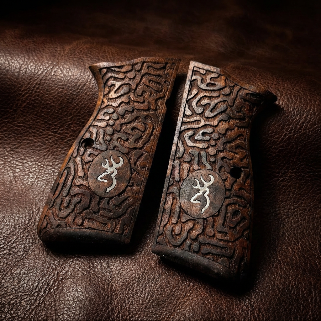 Browning Hi-Power Grips – Labyrinth Silver Logo