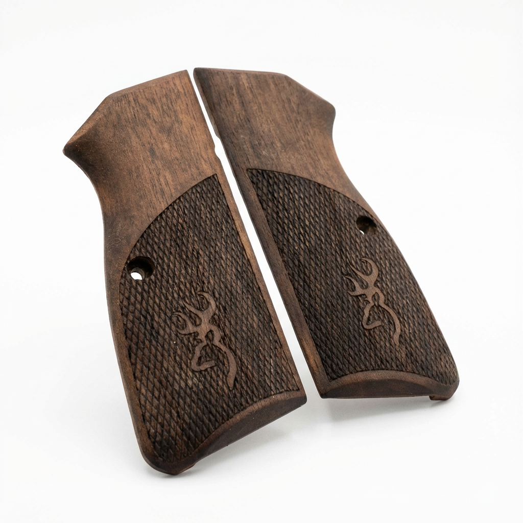 Browning Hi-Power Grips – Half Tang Diamond Cut with Logo