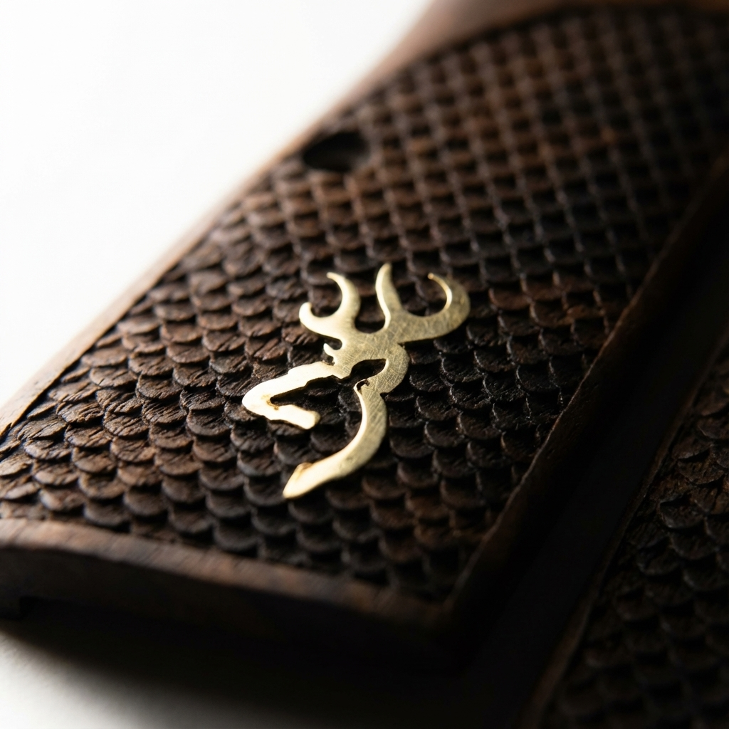 Browning Hi-Power Grips – Gold Logo Fishscale