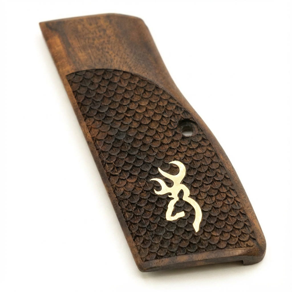 Browning Hi-Power Grips – Gold Logo Fishscale