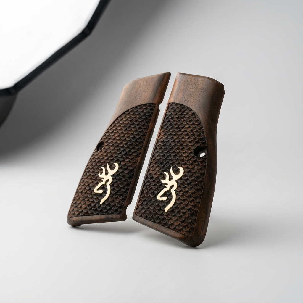 Browning Hi-Power Grips – Gold Logo Fishscale