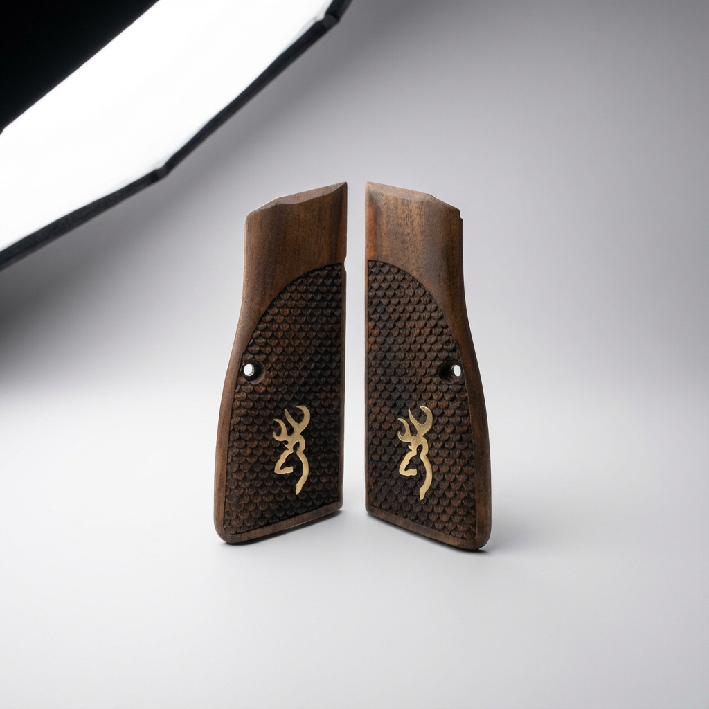 Browning Hi-Power Grips – Gold Logo Fishscale