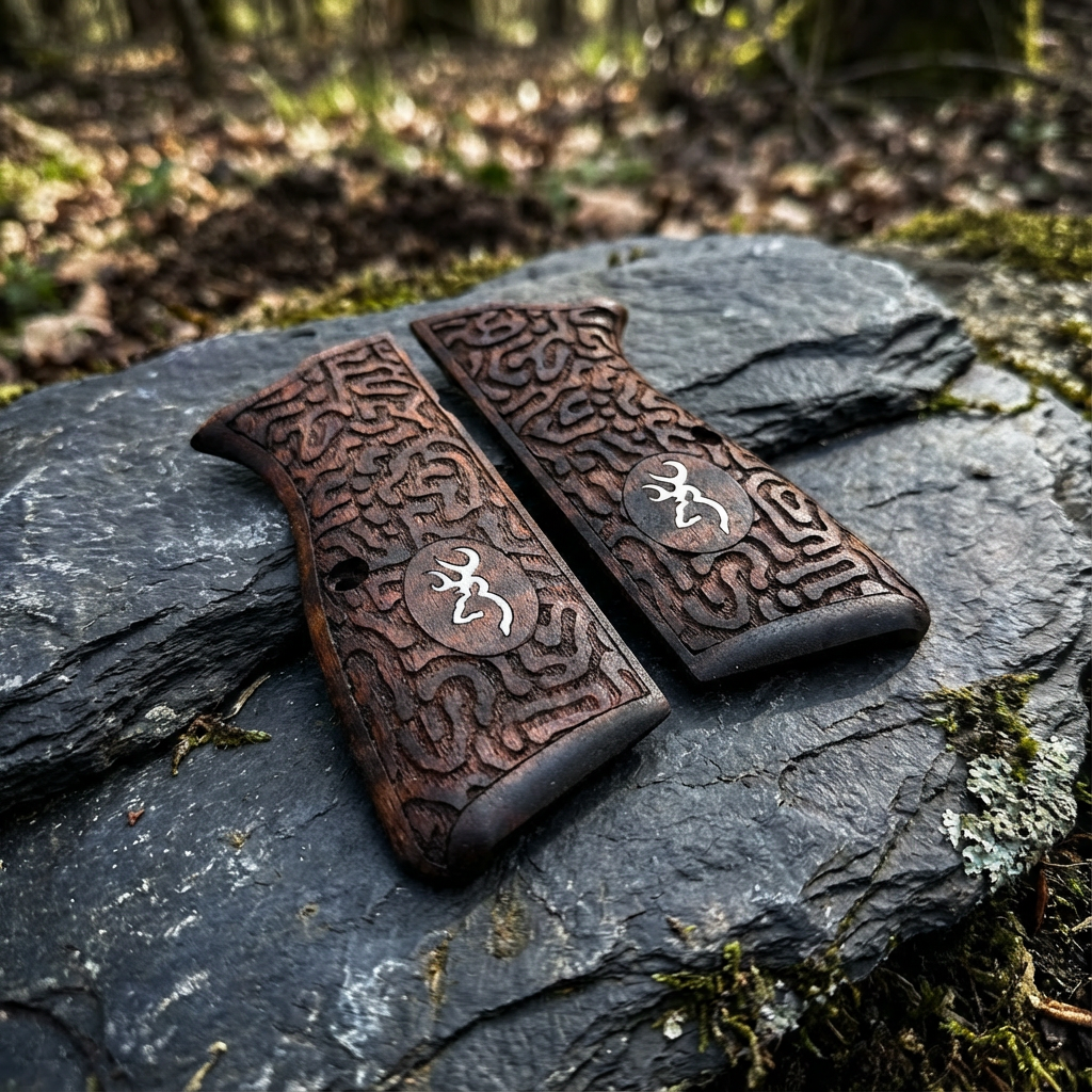 Browning Hi-Power Grips – Labyrinth Silver Logo