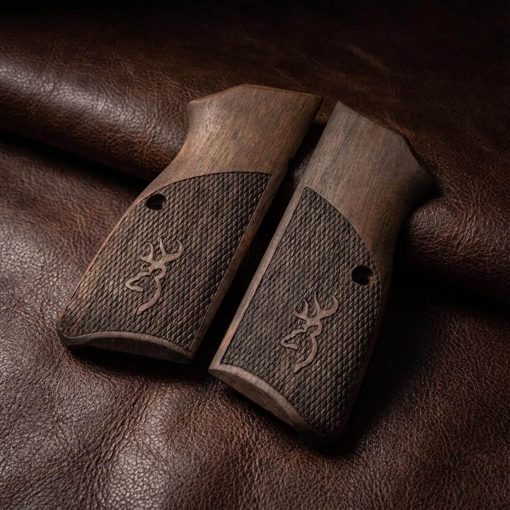 Browning Hi-Power Grips – Half Tang Diamond Cut with Logo