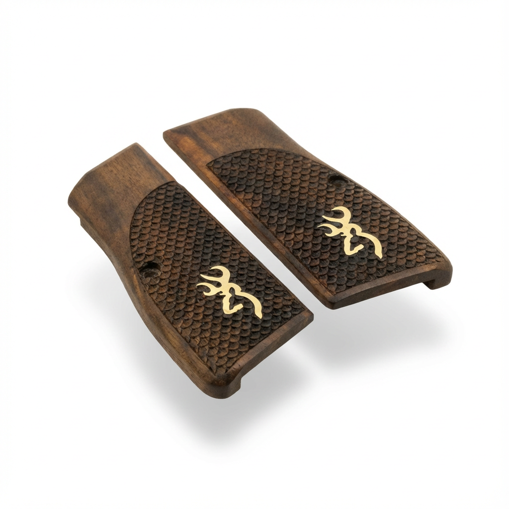 Browning Hi-Power Grips – Gold Logo Fishscale