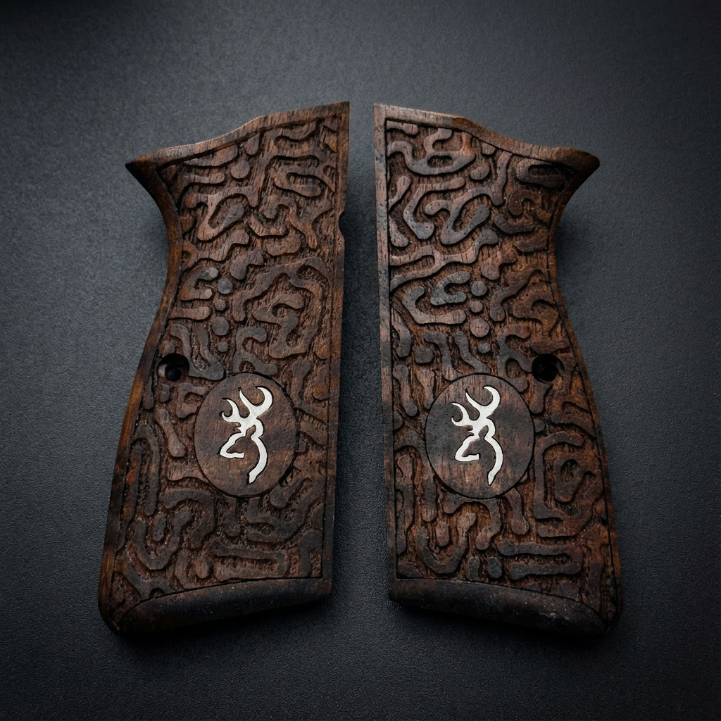 Browning Hi-Power Grips – Labyrinth Silver Logo