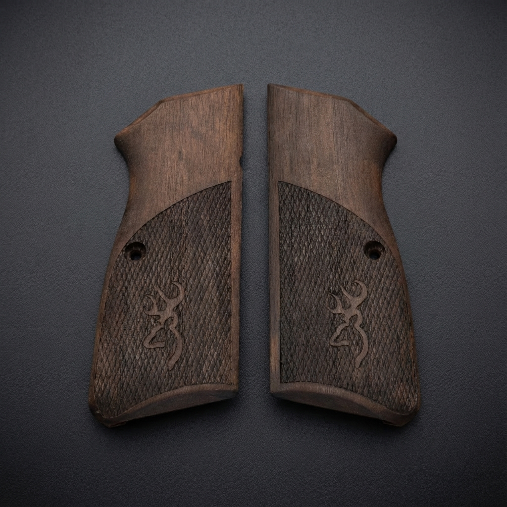 Browning Hi-Power Grips – Half Tang Diamond Cut with Logo