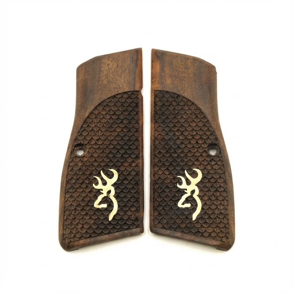Browning Hi-Power Grips – Gold Logo Fishscale