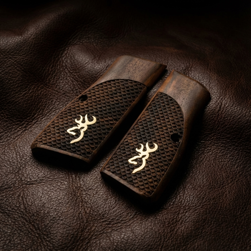 Browning Hi-Power Grips – Gold Logo Fishscale