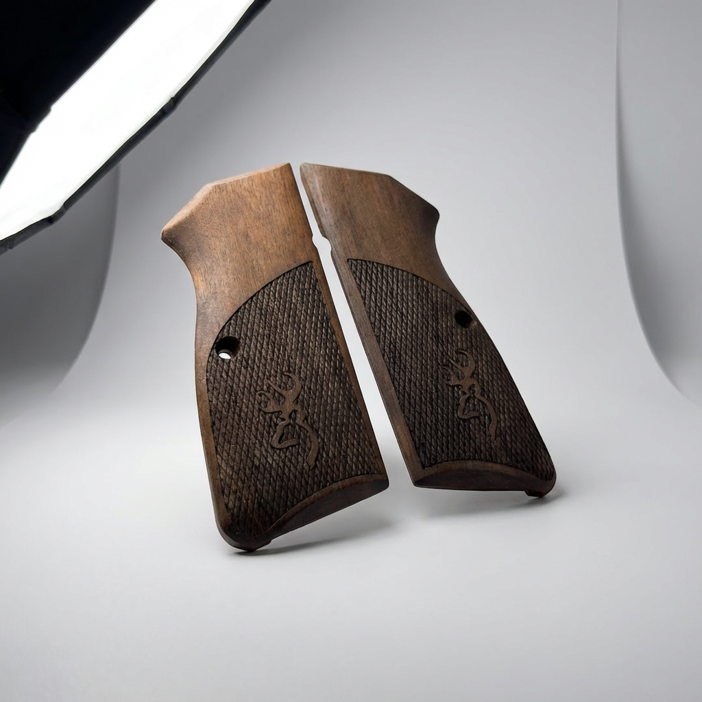 Browning Hi-Power Grips – Half Tang Diamond Cut with Logo