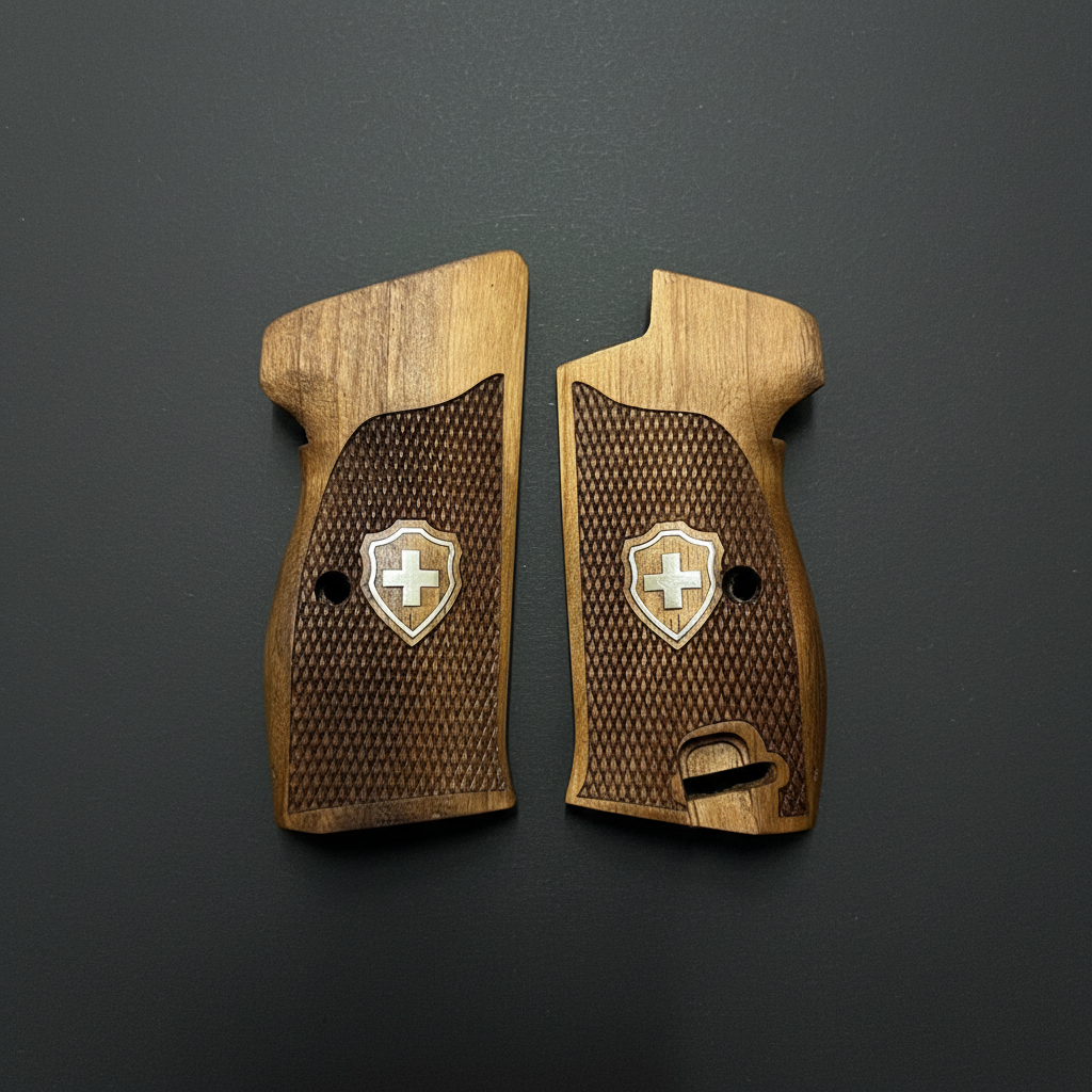 Sig P210 Grips - Checkered Swiss Cross (Silver)