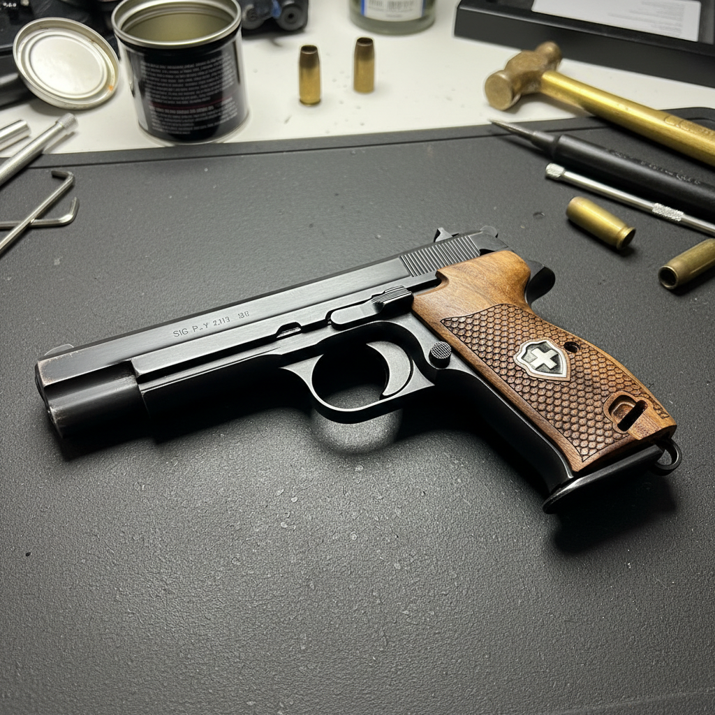 Sig P210 Grips - Fish Scale Swiss Cross (Black)