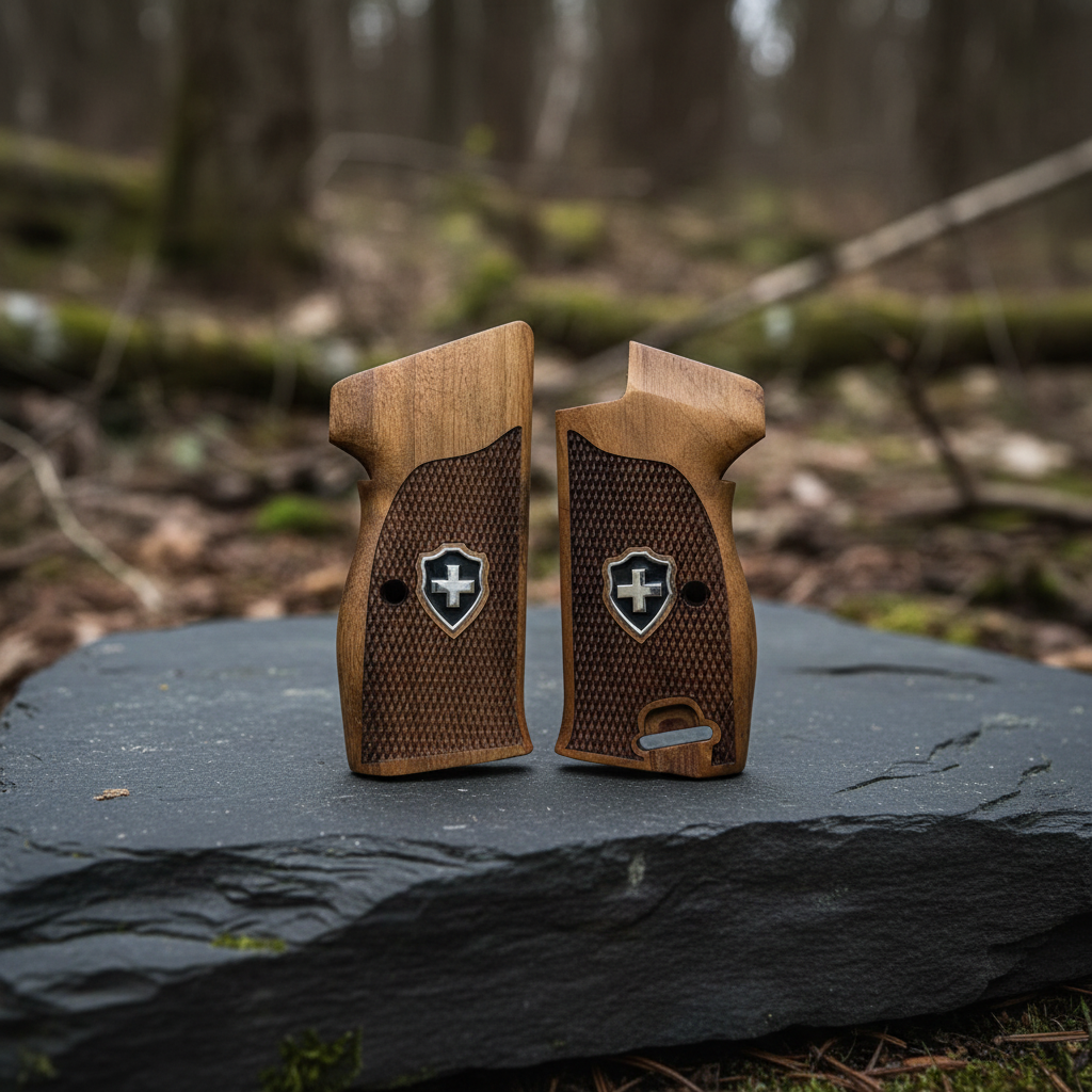 Sig P210 Grips - Checkered Swiss Cross (Black)