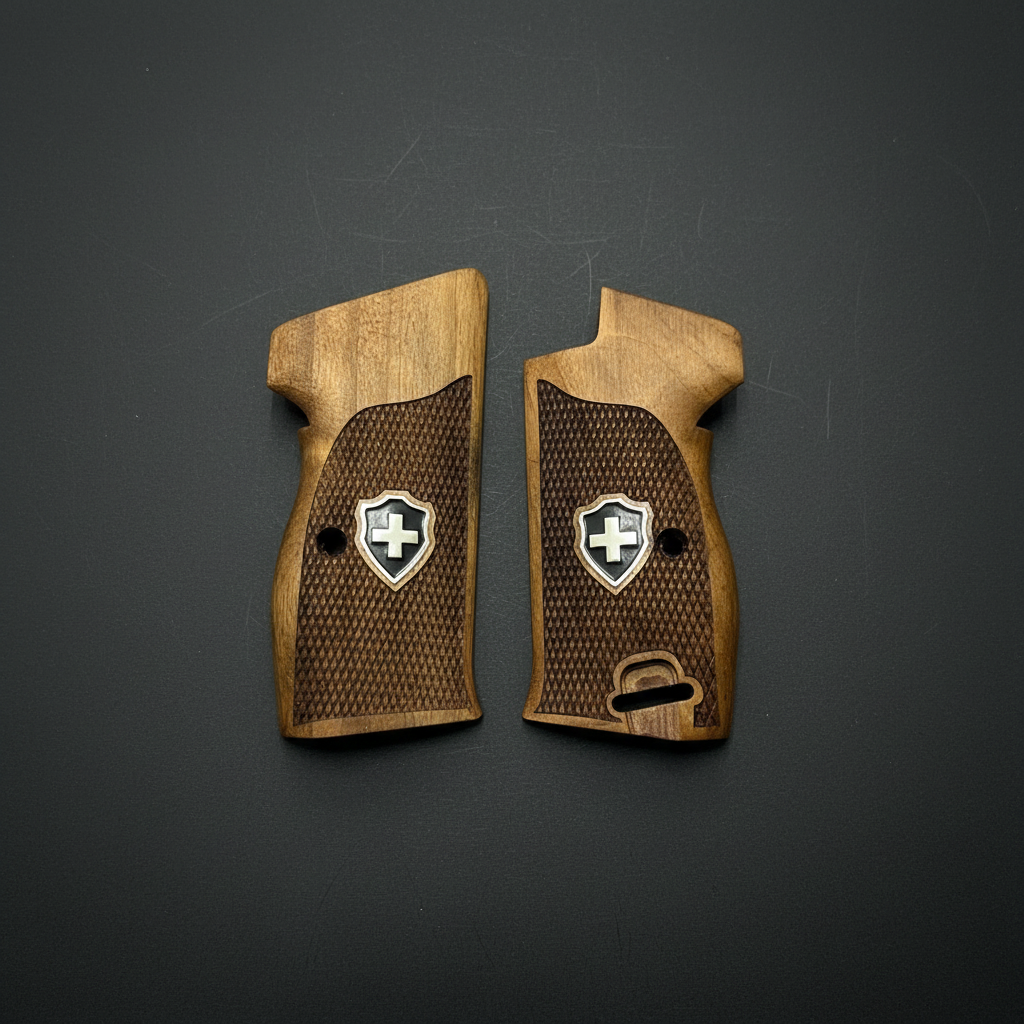 Sig P210 Grips - Checkered Swiss Cross (Black)