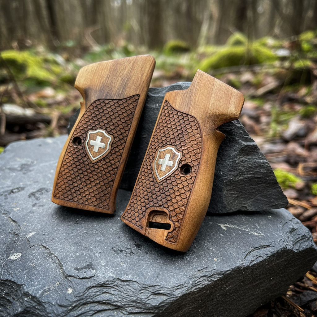 Sig P210 Grips - Fish Scale Swiss Cross (Silver)