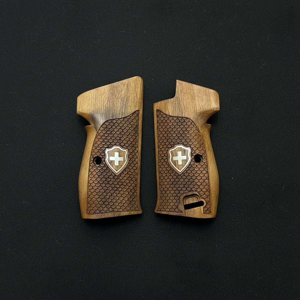 Sig P210 Grips - Fish Scale Swiss Cross (Silver)