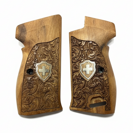 Sig P210 Grips - Floral Scroll Swiss Cross (Silver)