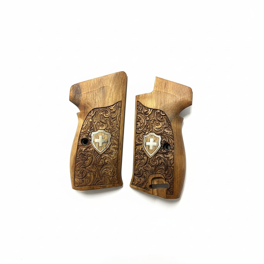 Sig P210 Grips - Floral Scroll Swiss Cross (Silver)