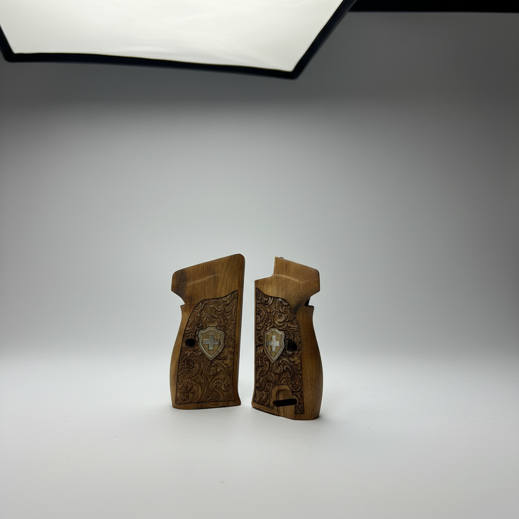 Sig P210 Grips - Floral Scroll Swiss Cross (Silver)