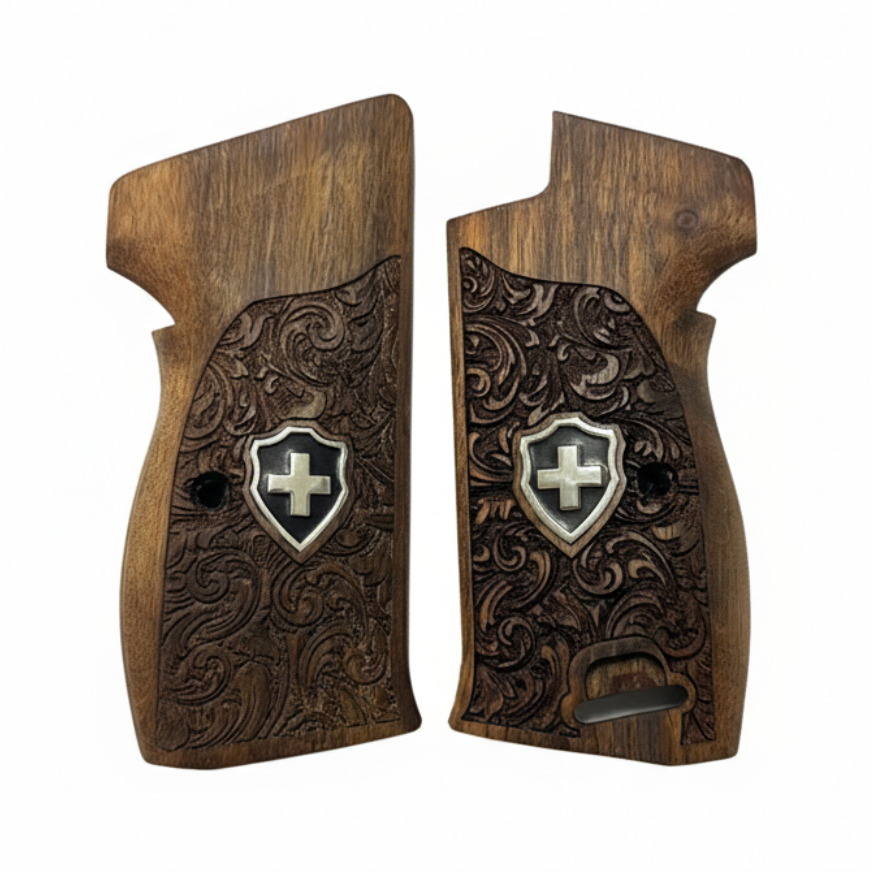 Sig P210 Grips - Floral Scroll Swiss Cross (Black)