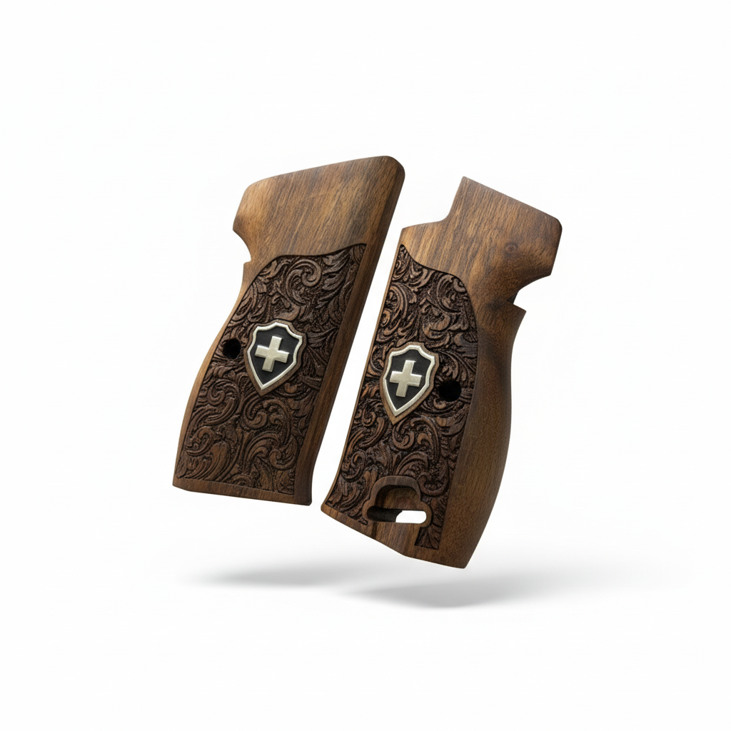 Sig P210 Grips - Floral Scroll Swiss Cross (Black)