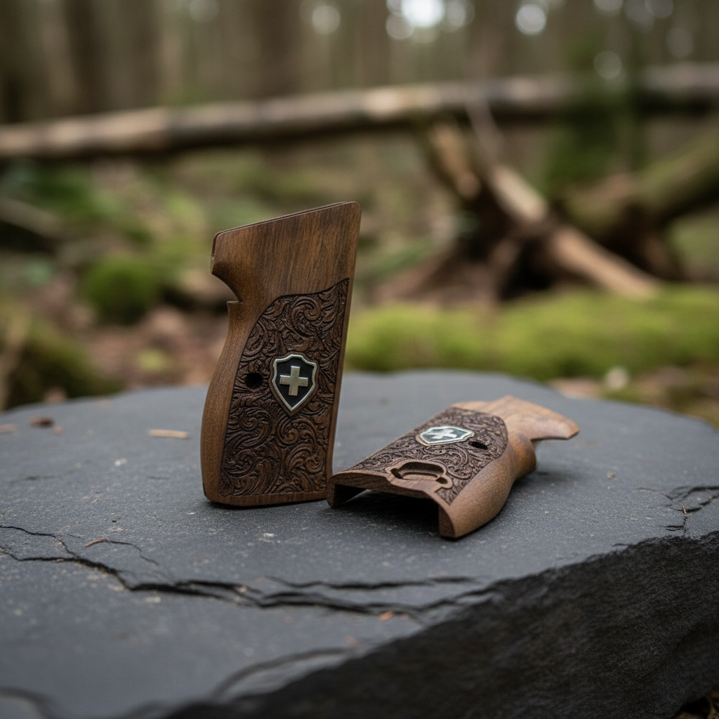 Sig P210 Grips - Floral Scroll Swiss Cross (Black)