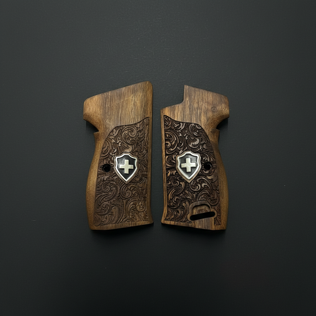 Sig P210 Grips - Floral Scroll Swiss Cross (Black)