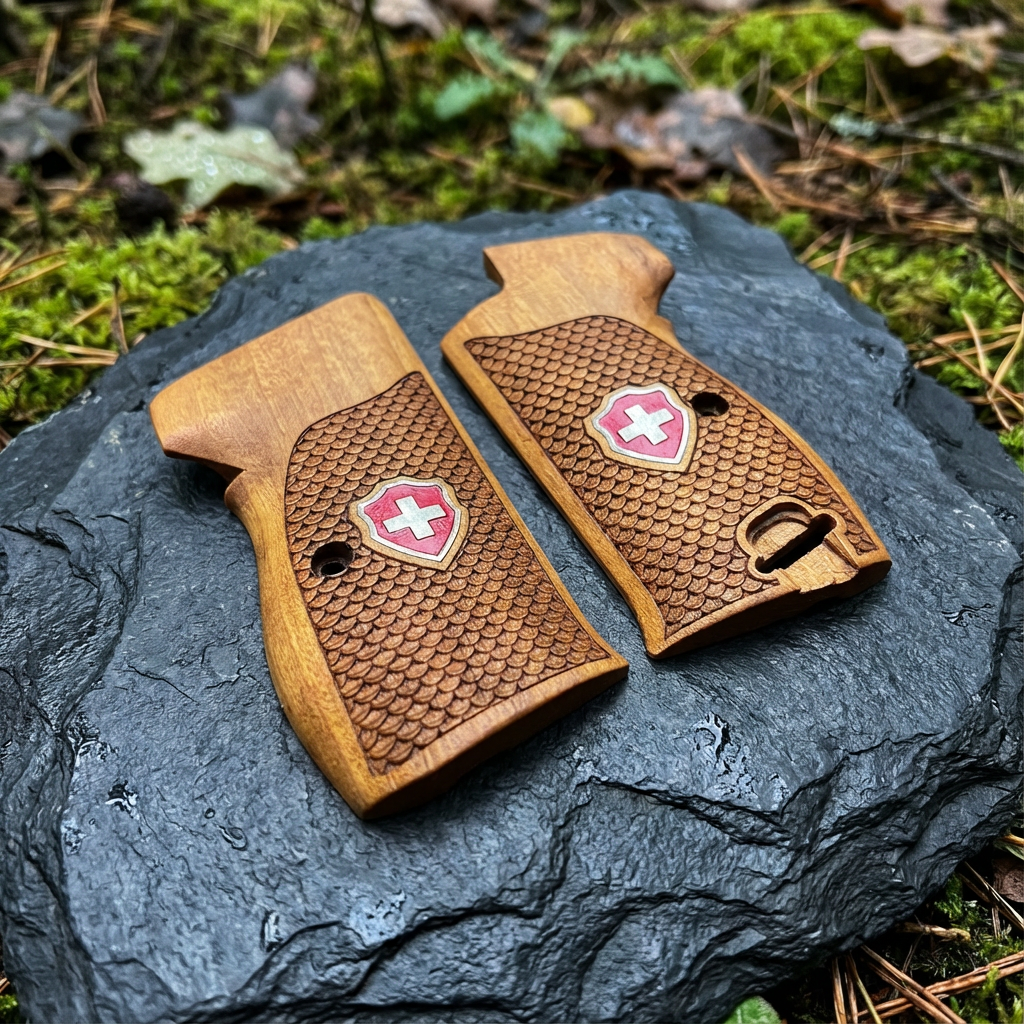 Sig P210 Grips - Fish Scale Swiss Cross (Red)