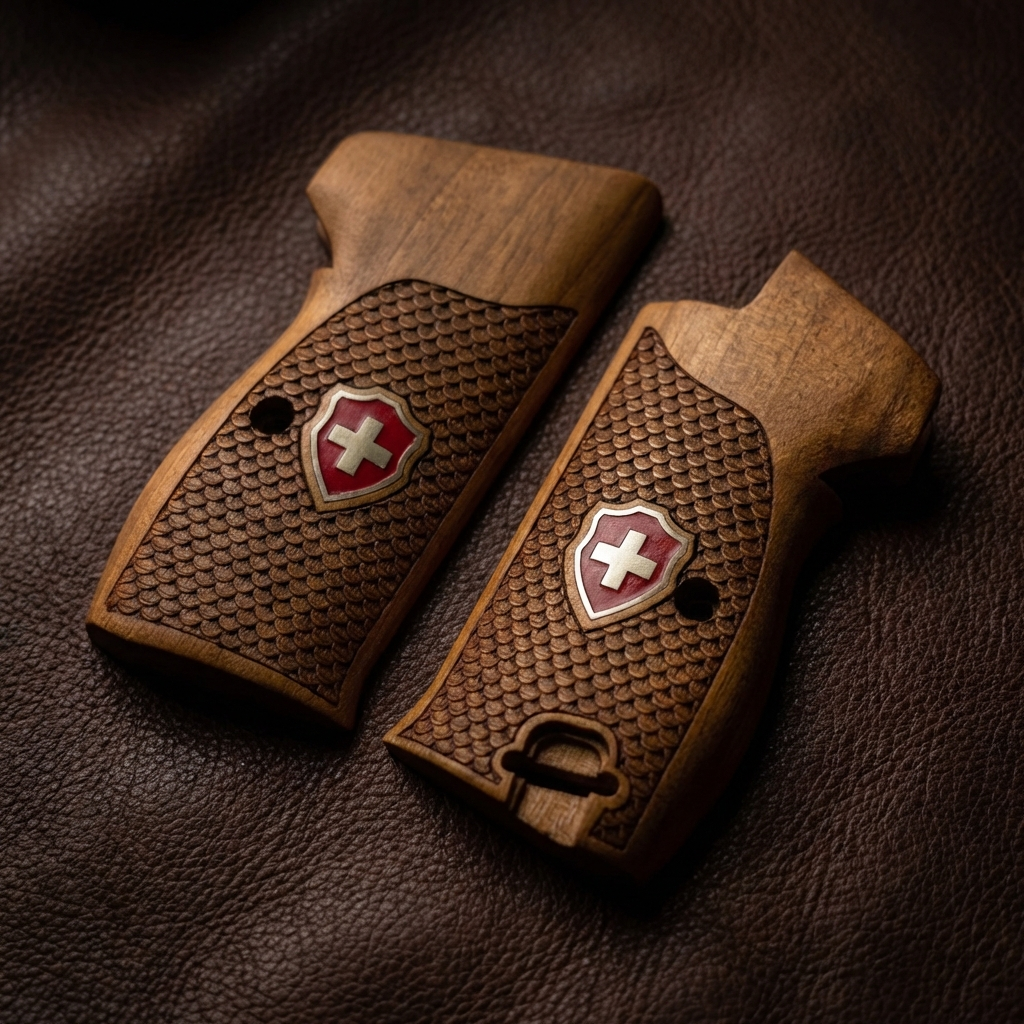 Sig P210 Grips - Fish Scale Swiss Cross (Red)