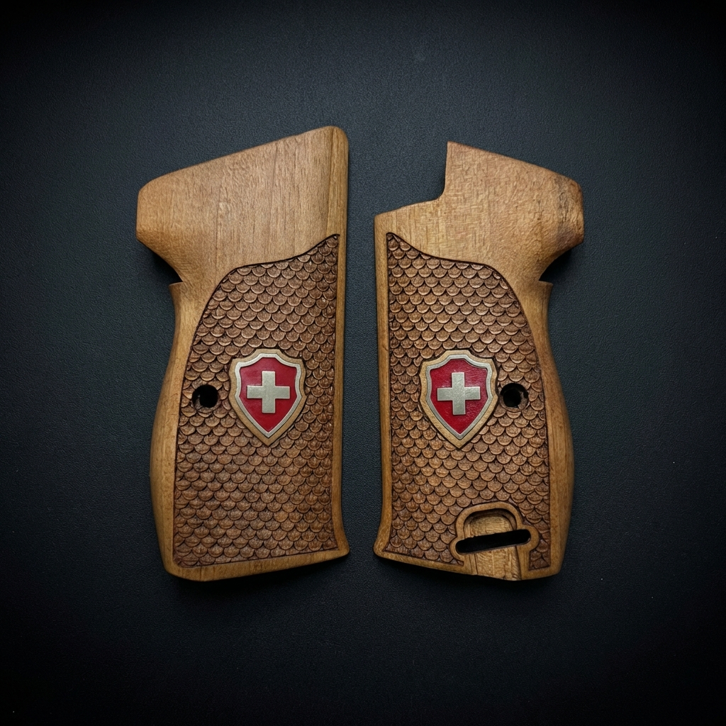 Sig P210 Grips - Fish Scale Swiss Cross (Red)