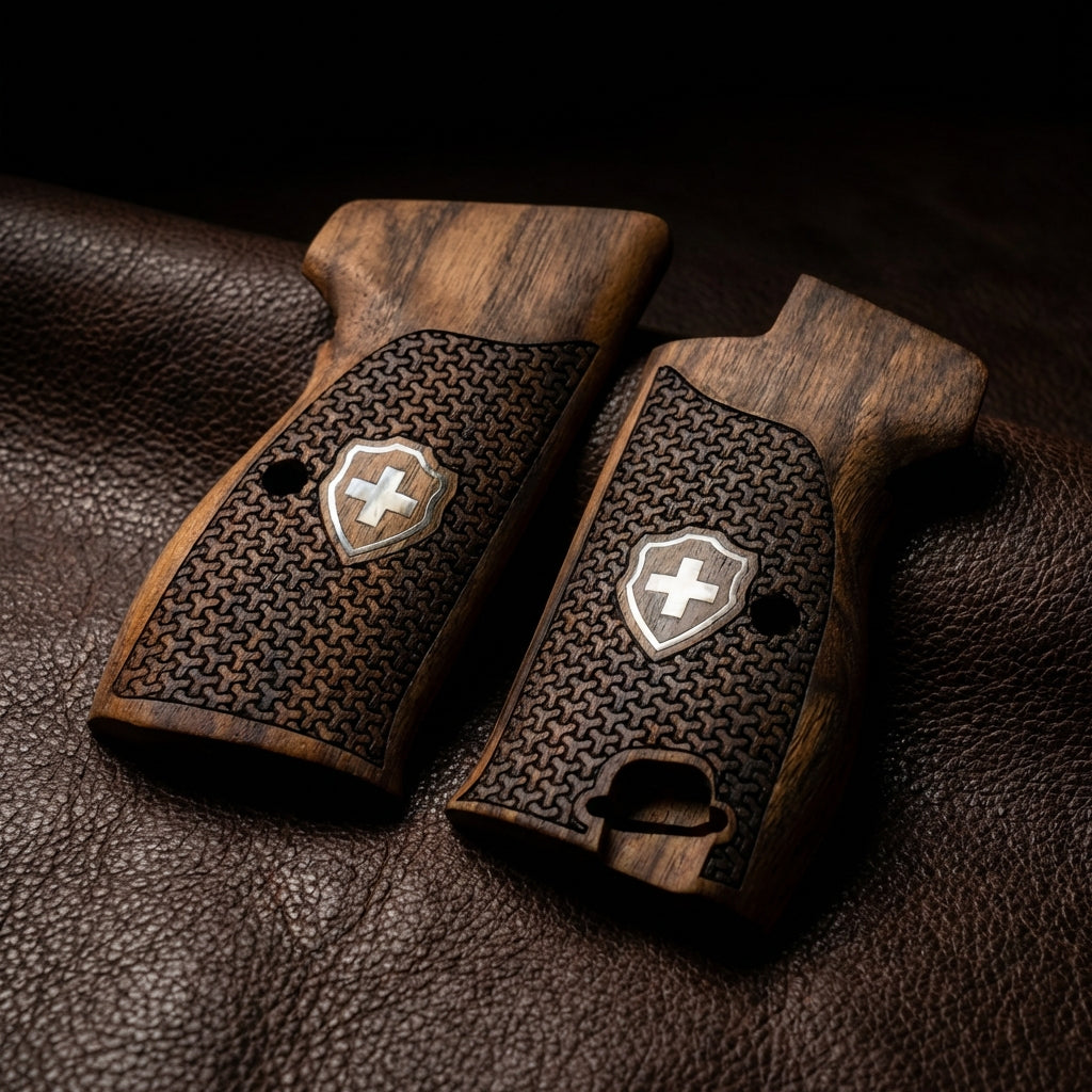 Sig P210 Grips - Geometric Star Swiss Cross (Silver)